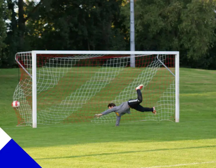 Dual colour, white and blue five-a-side football net