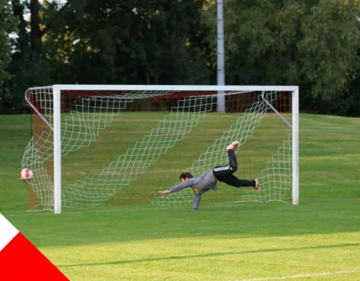 Dual colour, white and red five-a-side football net