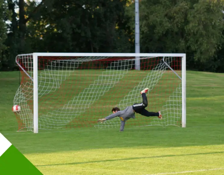 Dual colour, white and green five-a-side football net