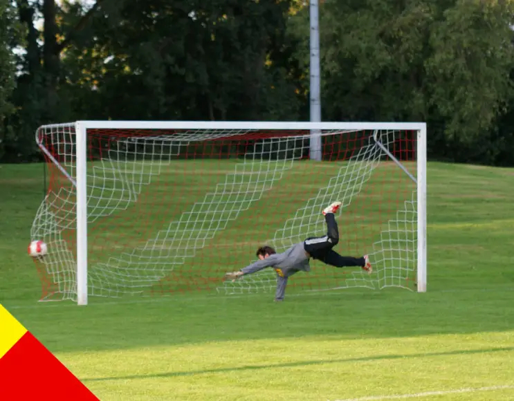 Dual colour, yellow and red five-a-side football net