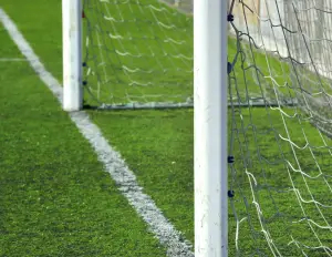 White painted five-a-side football goals to be fixed to the ground with sockets. - cod.CL100.06