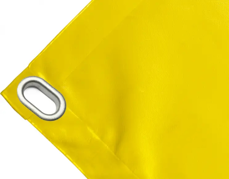 High-strength PVC tarpaulin box cover, 650g/sq.m. Waterproof. Yellow. Oval eyelets 40x20 mm