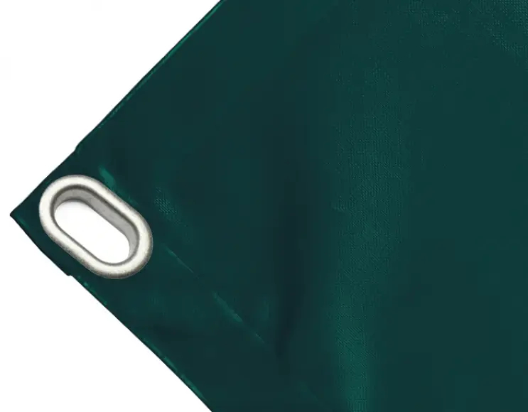 High-strength PVC tarpaulin box cover, 650g/sq.m. Waterproof. Green. Oval eyelets 40x20 mm