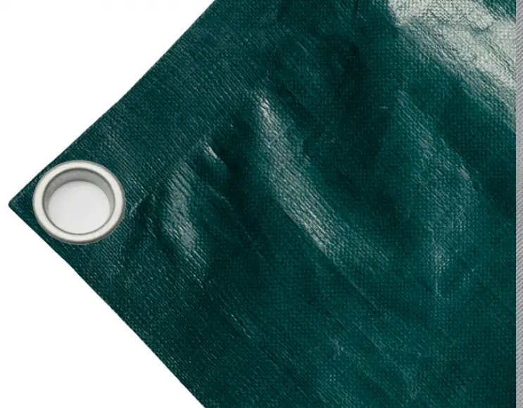High-strength polyethylene tarpaulin box cover, 230g/sq.m. Waterproof. Green. Round eyelets 40 mm