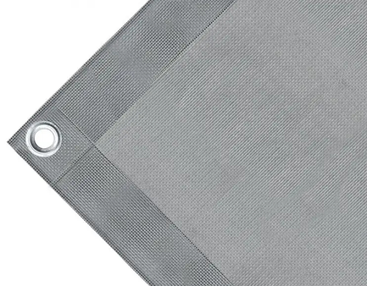 High-strength PVC tarpaulin box cover, 280g/sq.m. Microperforated sheet, not waterproof. Grey. Standard round eyelets 17 mm