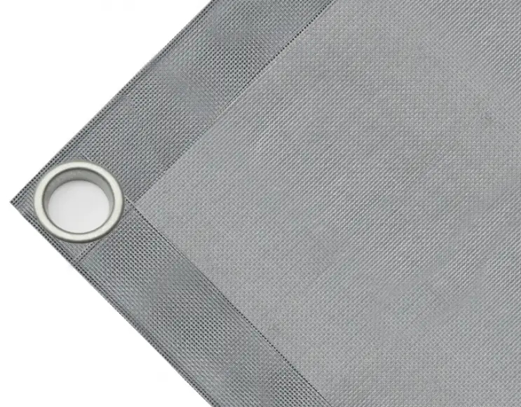 High-strength PVC tarpaulin box cover, 280g/sq.m. Microperforated sheet, not waterproof. Grey. Eyelets 40 mm