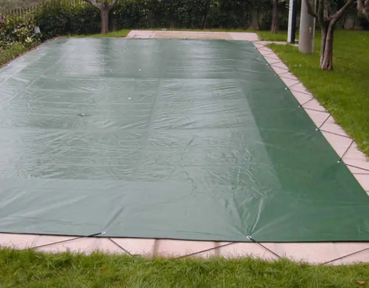 Swimming pool covering tarpaulin in PE 230 economy gr with eyelets