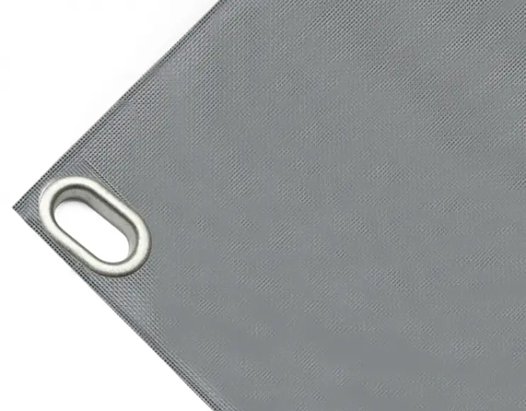 High-strength PVC tarpaulin box cover, 650g/sq.m. Waterproof. Grey. Oval eyelets 40x20 mm