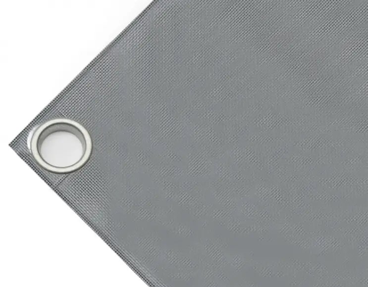 High-strength PVC tarpaulin box cover, 650g/sq.m. Waterproof. Grey. Eyelets 40 mm