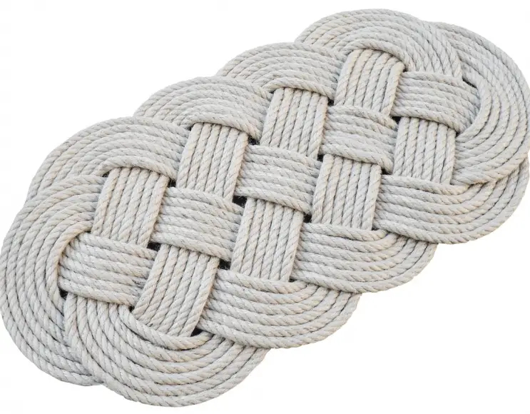 53/5000 Hand woven rope doormat. Hemp color.