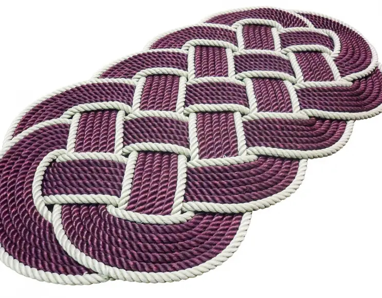 Hand woven rope doormat. Dark red burgundy with hemp profile. LIPARI model