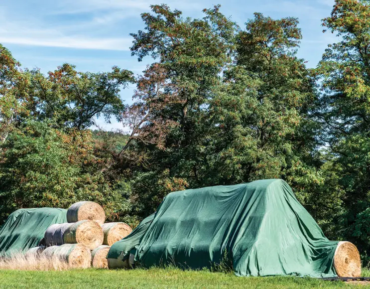 Tarpaulin for covering hay for round bales