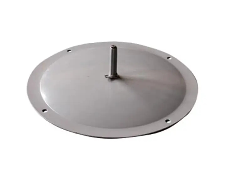 Round metal base with pegs.