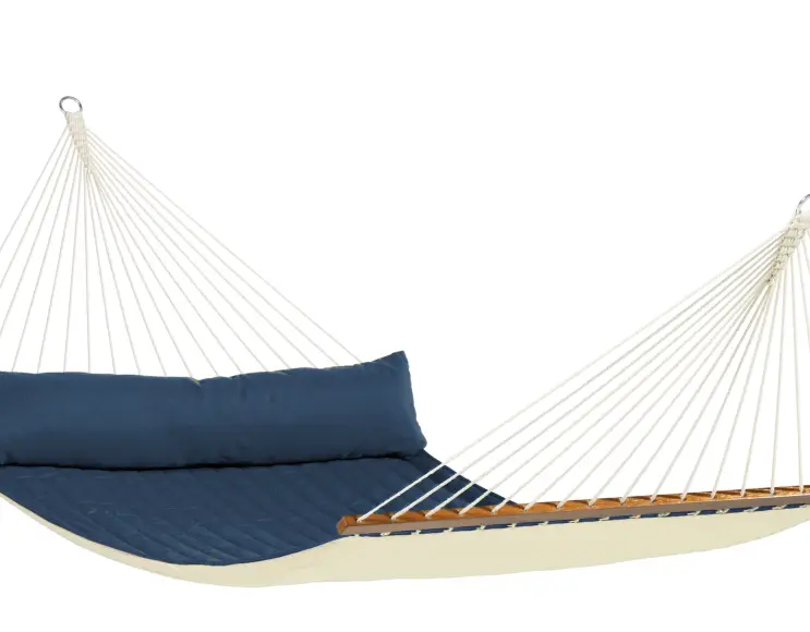 DEEP BLUE HAMMOCK WITH STICK, PADDED TOWEL AND CUSHION