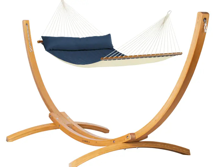 DEEP BLUE HAMMOCK WITH STICK, PADDED TOWEL AND CUSHION