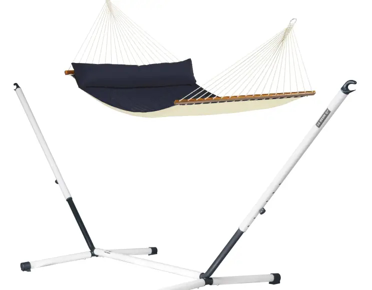 DEEP BLUE HAMMOCK WITH STICK, PADDED TOWEL AND CUSHION