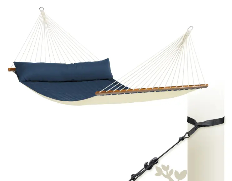 DEEP BLUE HAMMOCK WITH STICK, PADDED TOWEL AND CUSHION