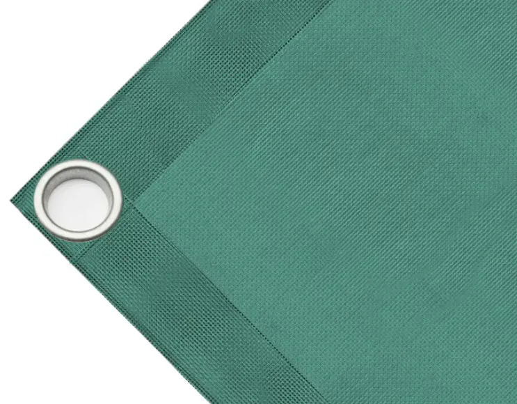 High-strength PVC tarpaulin box cover, 280g/sq.m. Microperforated sheet, not waterproof. green. Eyelets 40 mm