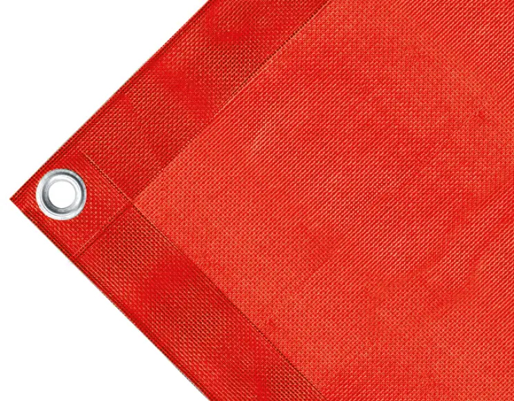 High-strength PVC tarpaulin box cover, 280g/sq.m. Microperforated sheet, not waterproof. red. Eyelets 23 mm
