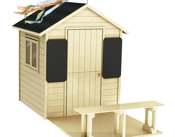 GRACE wooden house with bench and blackboards